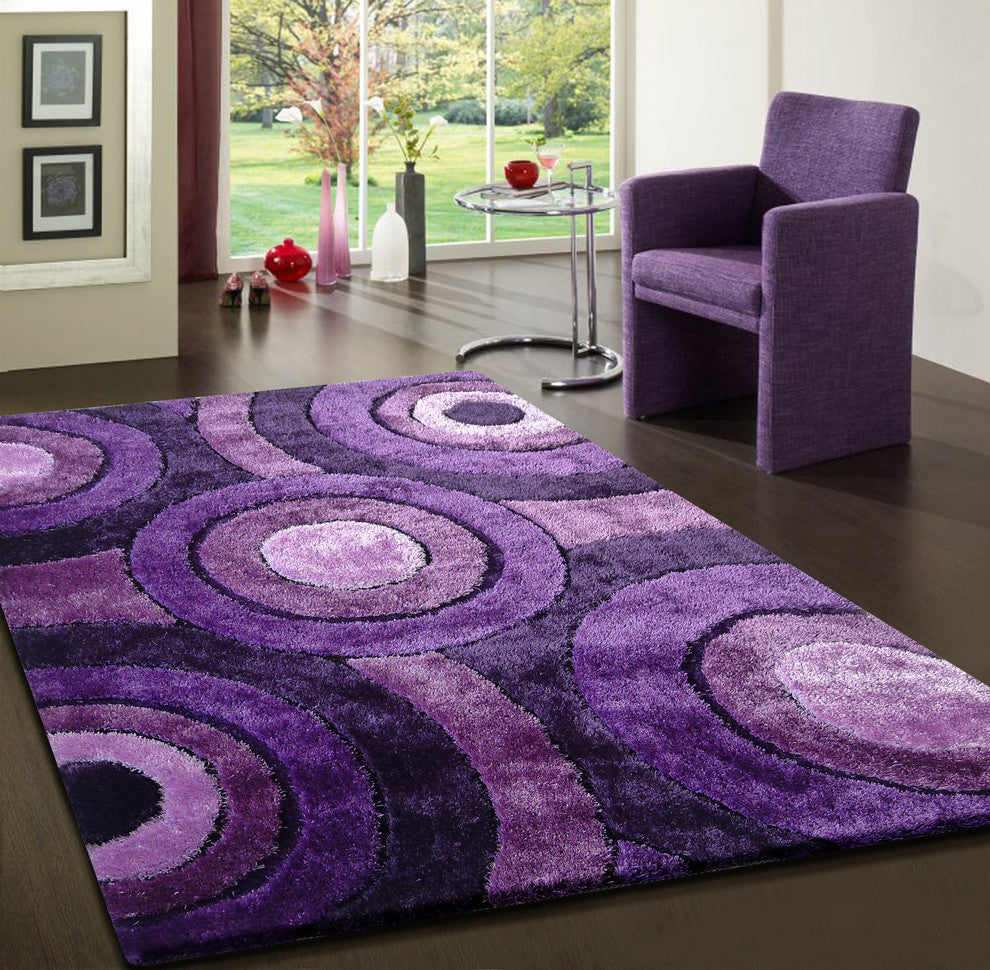 Geometric Shaggy Design Lavender Hand-Tufted Area Rug, 8'x11'