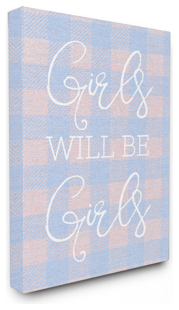 "Girls Will Be Girls Blue Plaid" 24x30, Large Stretched Canvas Wall Art