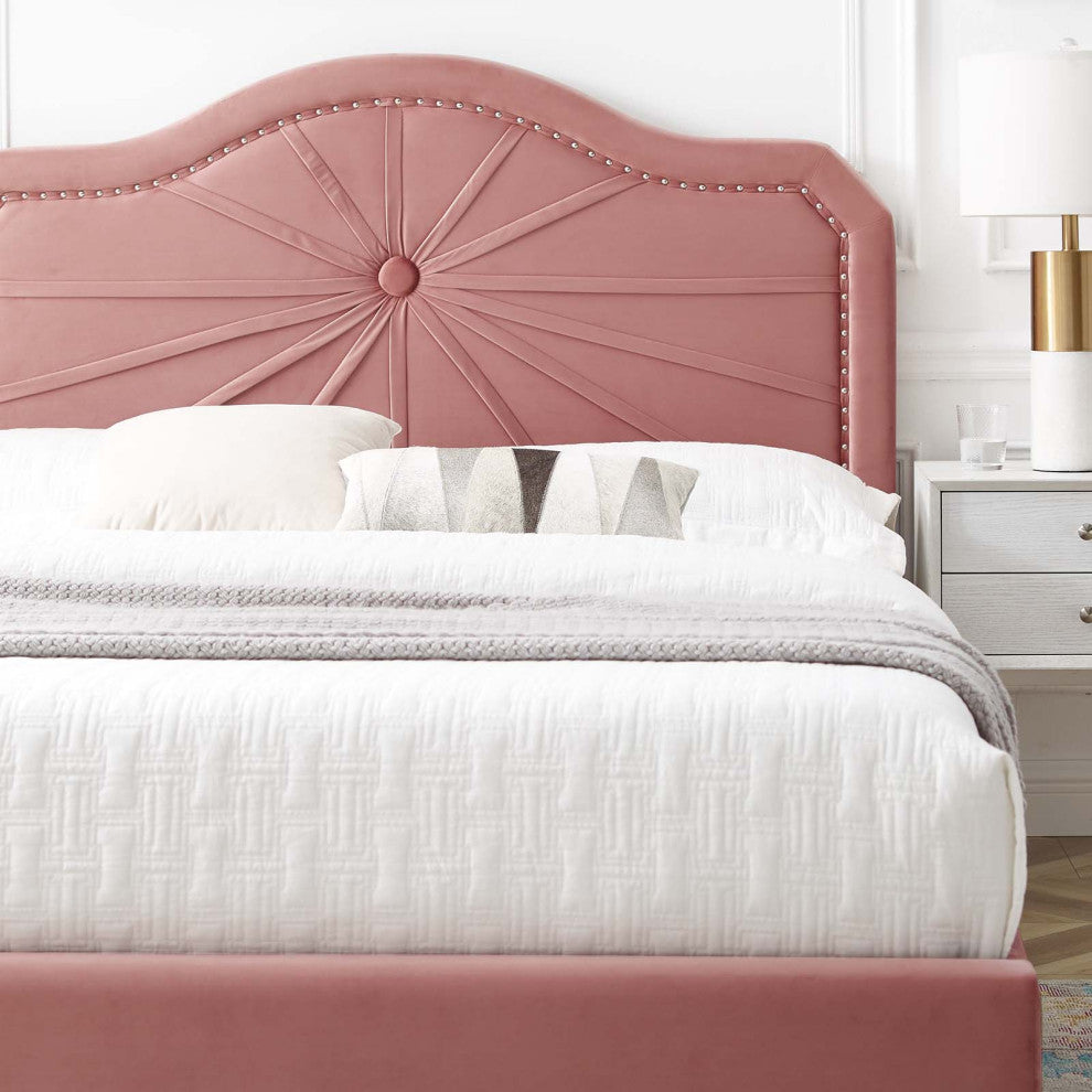 Platform Bed Frame, Twin Size, Velvet, Pink, Modern Contemporary, Bedroom Master