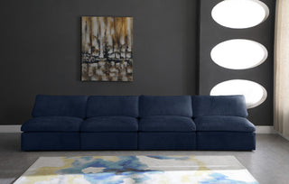 Cozy Velvet Upholstered Comfort Modular Armless Sofa, Navy