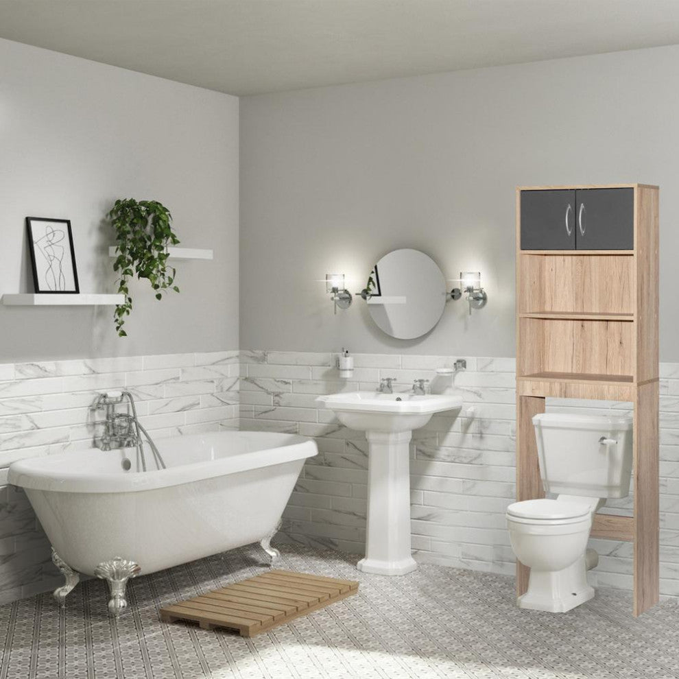 Better Home Products Ace Over-The-Toilet Storage Rack In Natural Oak & Dark Gray