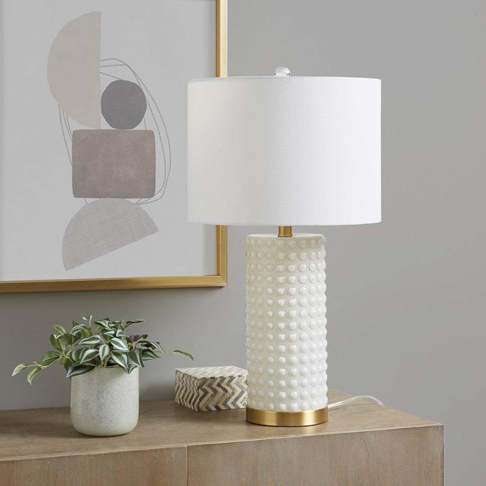 INK+IVY Grace Ivy Textured Dot Table Lamp, White/Gold