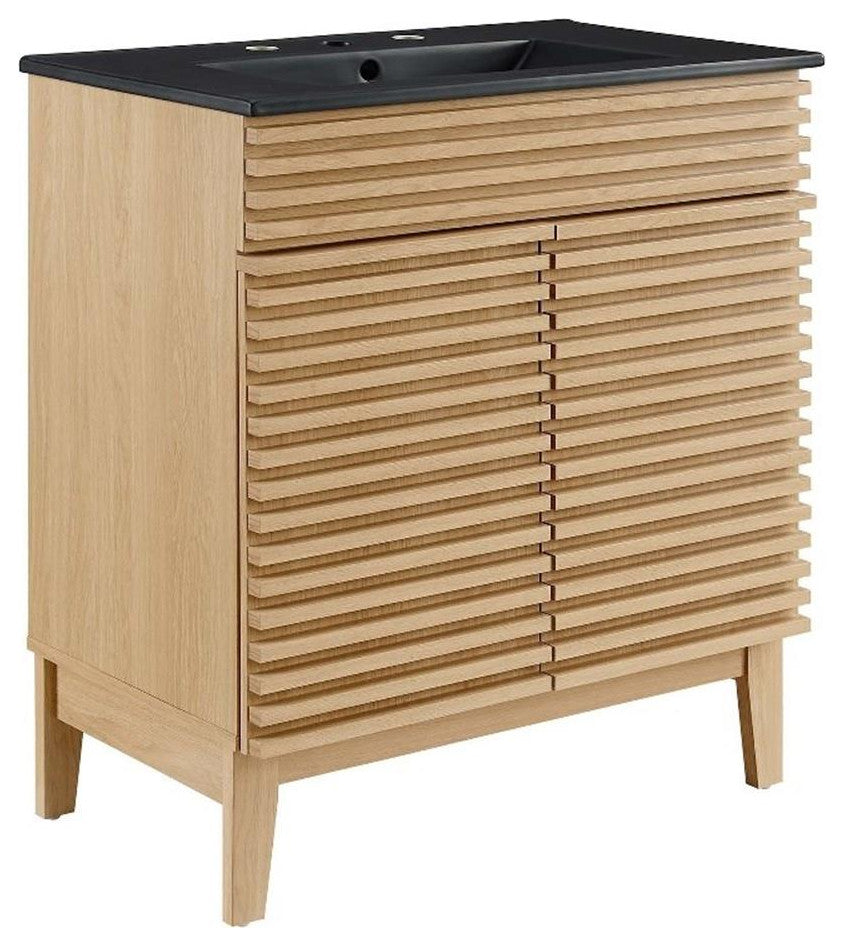 Modway Render 30" Particleboard and Laminate Bathroom Vanity in Oak/Black