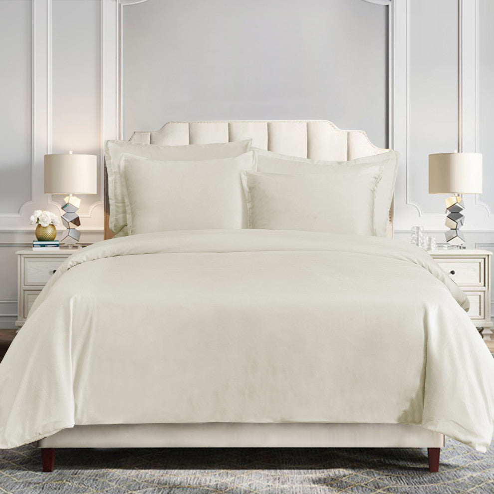 Velvet Duvet Cover Set, Super King, Cream, 3 Piece