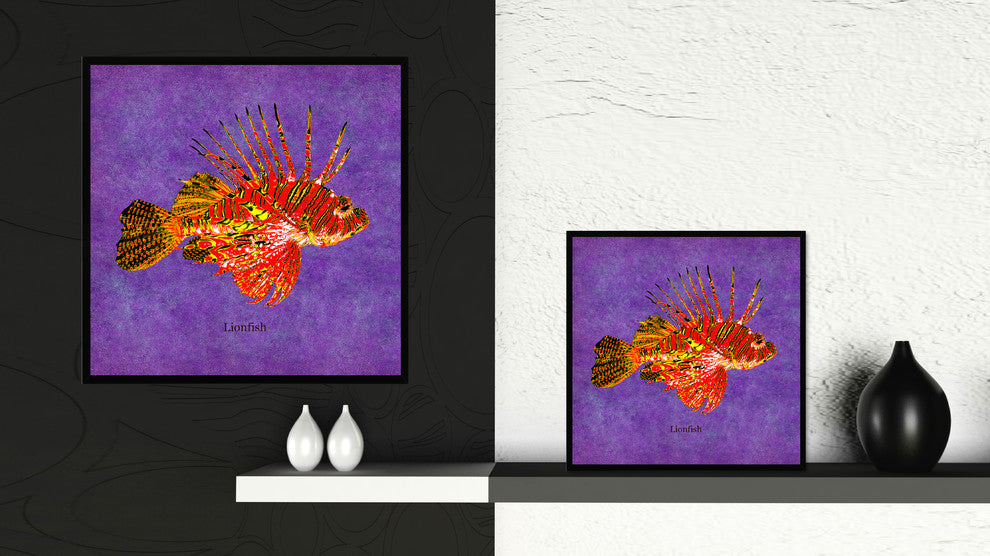 Lionfish Animal Purple Print on Canvas with Picture Frame, 20"x20"