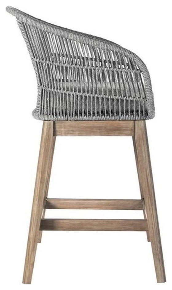 Tutti Frutti Indoor Counter Height Bar Stool in Aged Teak Wood with Grey Rope