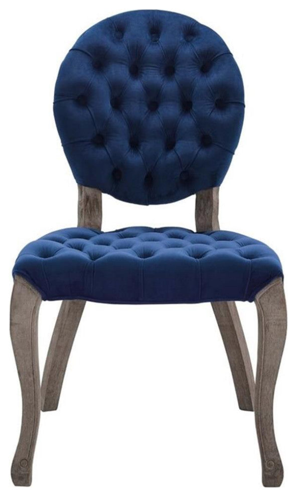 Exhibit French Vintage Dining Performance Velvet Side Chair, Navy