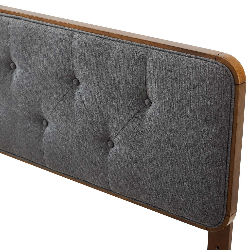 Tufted Headboard, King Size, Wood, Fabric, Brown Walnut Gray, Modern