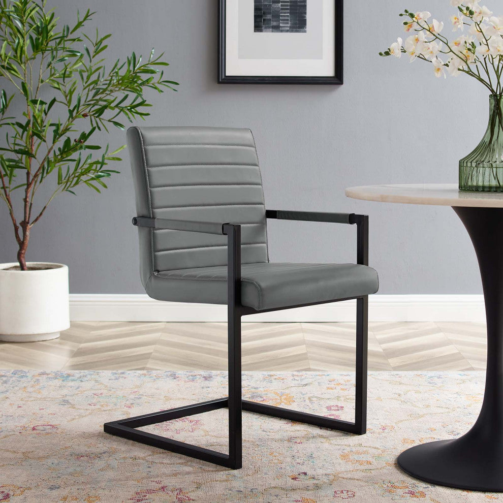 Side Dining Chair, Set of 2, Faux Vegan Leather, Gray, Modern, Cafe Bistro