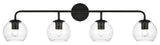 Genesis Four Light Bath Sconce in Black And Clear