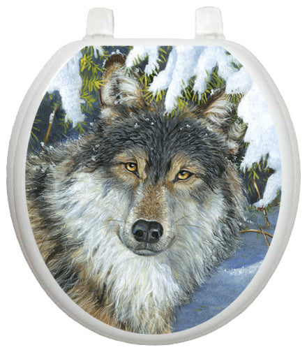Lone Wolf Toilet Tattoos Seat Cover, Vinyl Lid Decal, Bathroom Accent, Round