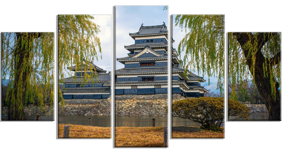 Matsumoto Castle Japan, Landscape Canvas Art Print, 60"x32", 5 Panels