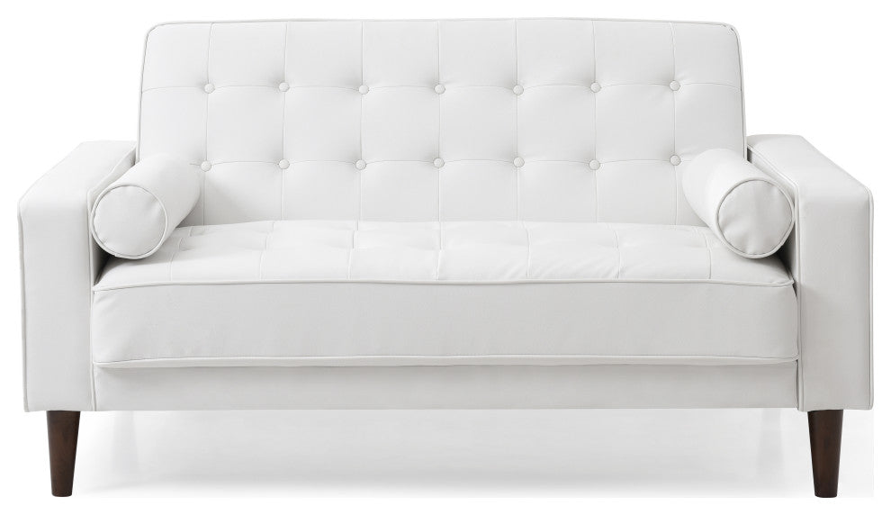Navi Sleeper Love Seat, White Faux Leather