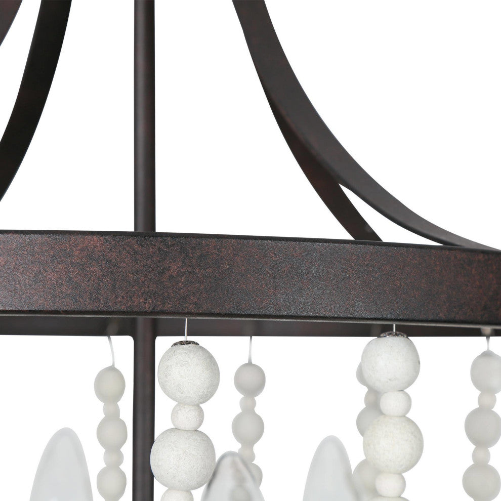 LNC 4-Lights Bohemian Rustic Bronze and Coastal Distressed Wood Beads Chandelier