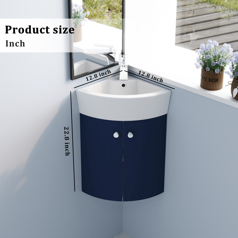 TATEUS Corner Bathroom Vanity Sink for Small Space Wall Mounted Cabinet Set