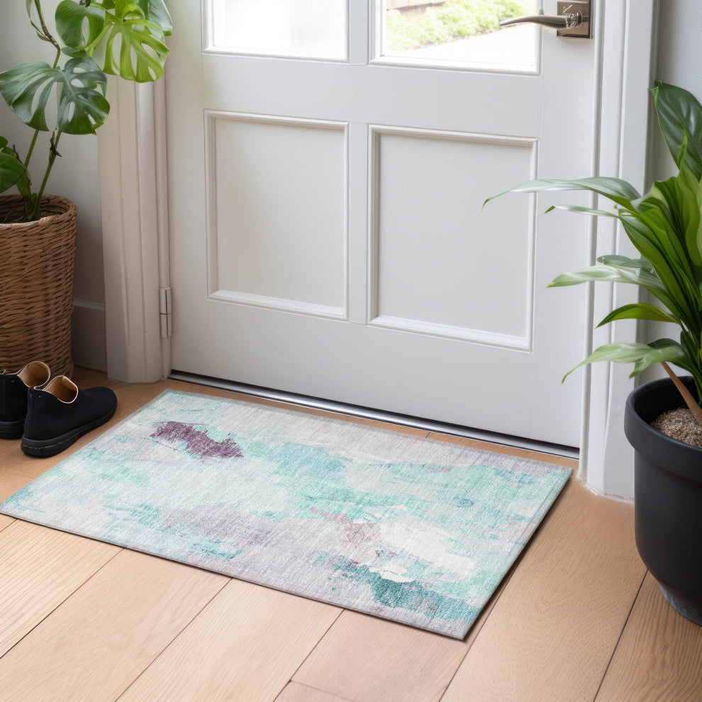 Machine Washable Indoor/Outdoor Chantille ACN1914 Teal 1'8" x 2'6" Rug