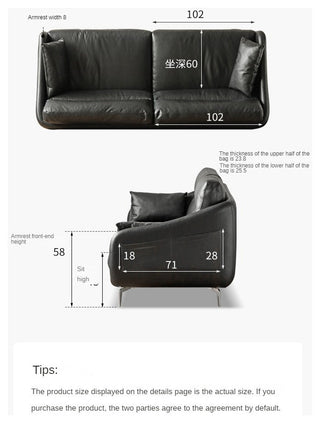 Leather Classic Sofa, Brown Yellow 4-Seater Sofa 110.2x38.2x36.6"