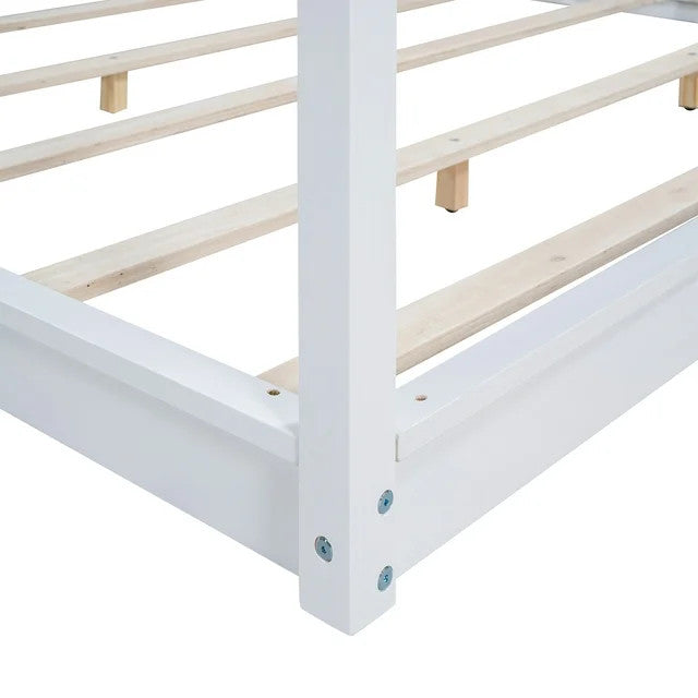 Pine Wood Canopy Bed, Low Profile Platform Bed with support Legs, King