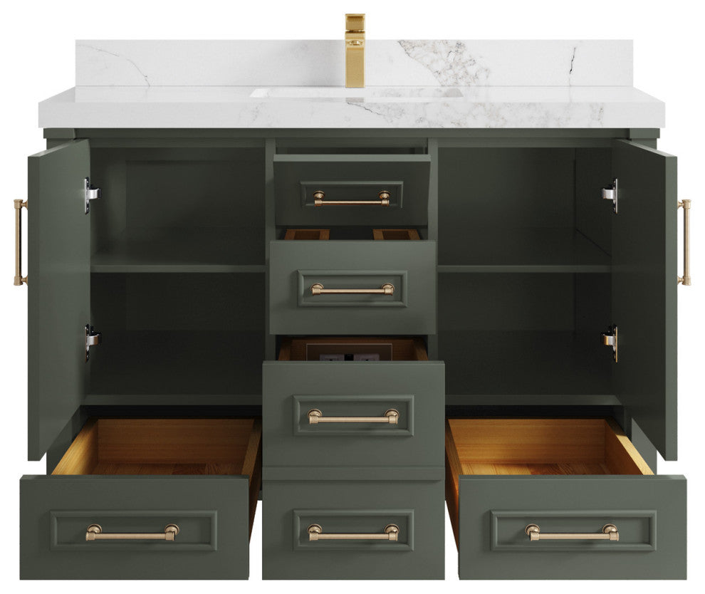 Aberdeen 48 Single Sink Bath Vanity in Pewter Green 2" Calacatta Nuvo