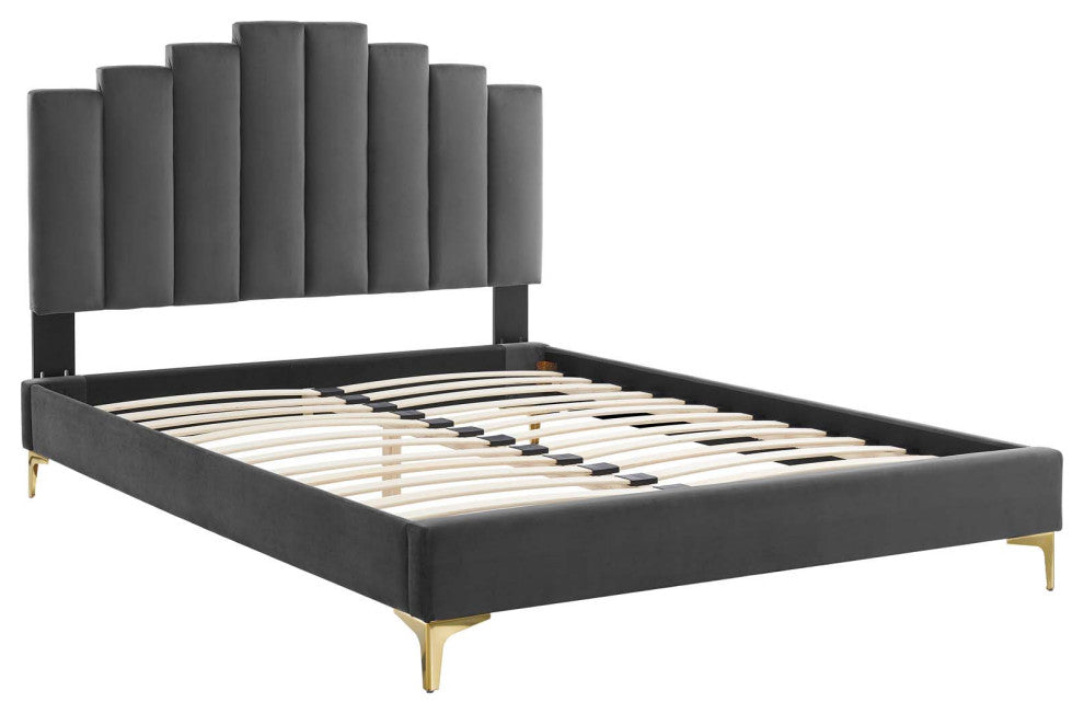 Elise Queen Performance Velvet Platform Bed MOD-6693-CHA