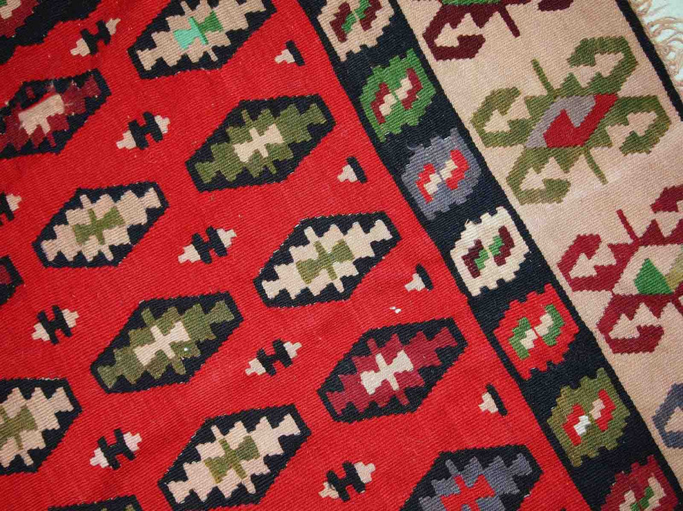 Handmade vintage Turkish Sharkoy kilim 4.9' x 6.2' (150cm x 192cm) 1950s