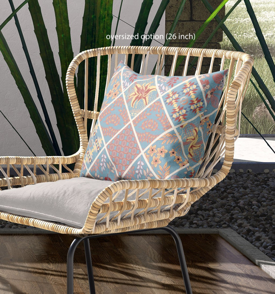 26 Blue Yellow Patch Indoor Outdoor Throw Pillow