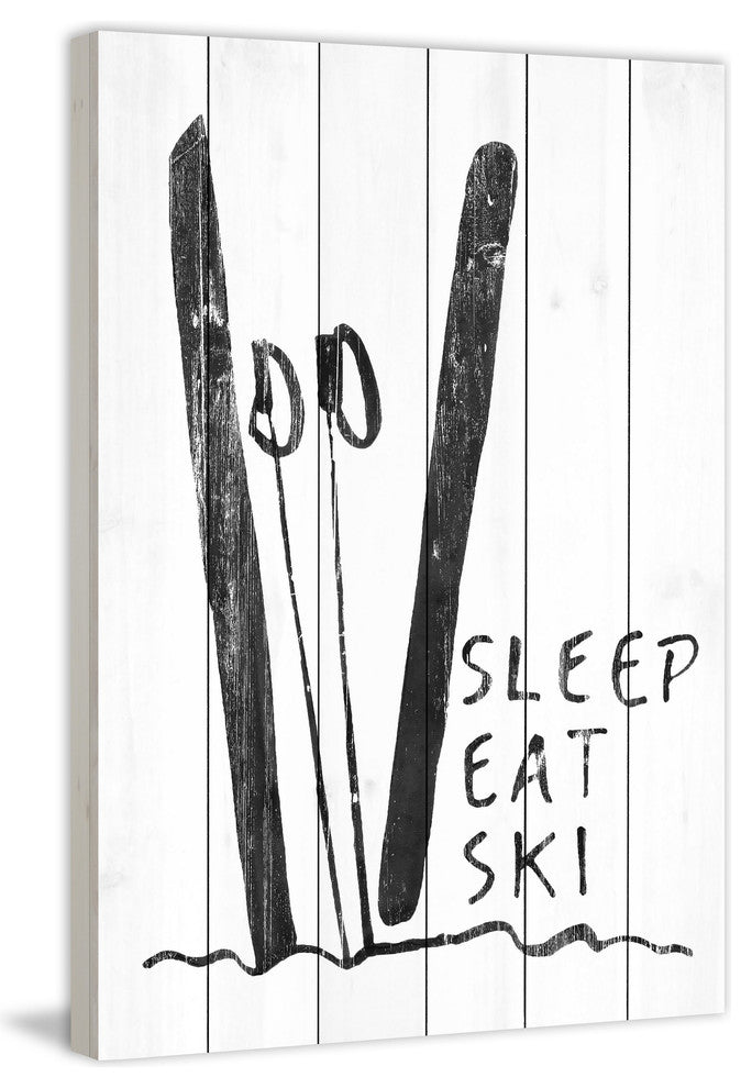 "Sleep Eat Ski" Painting Print on White Wood, 24"x36"