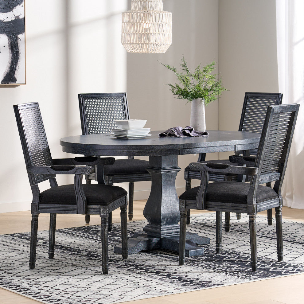 Zentner French Country Wood and Cane 5-Piece Expandable Dining Set, Black/Gray/Gray