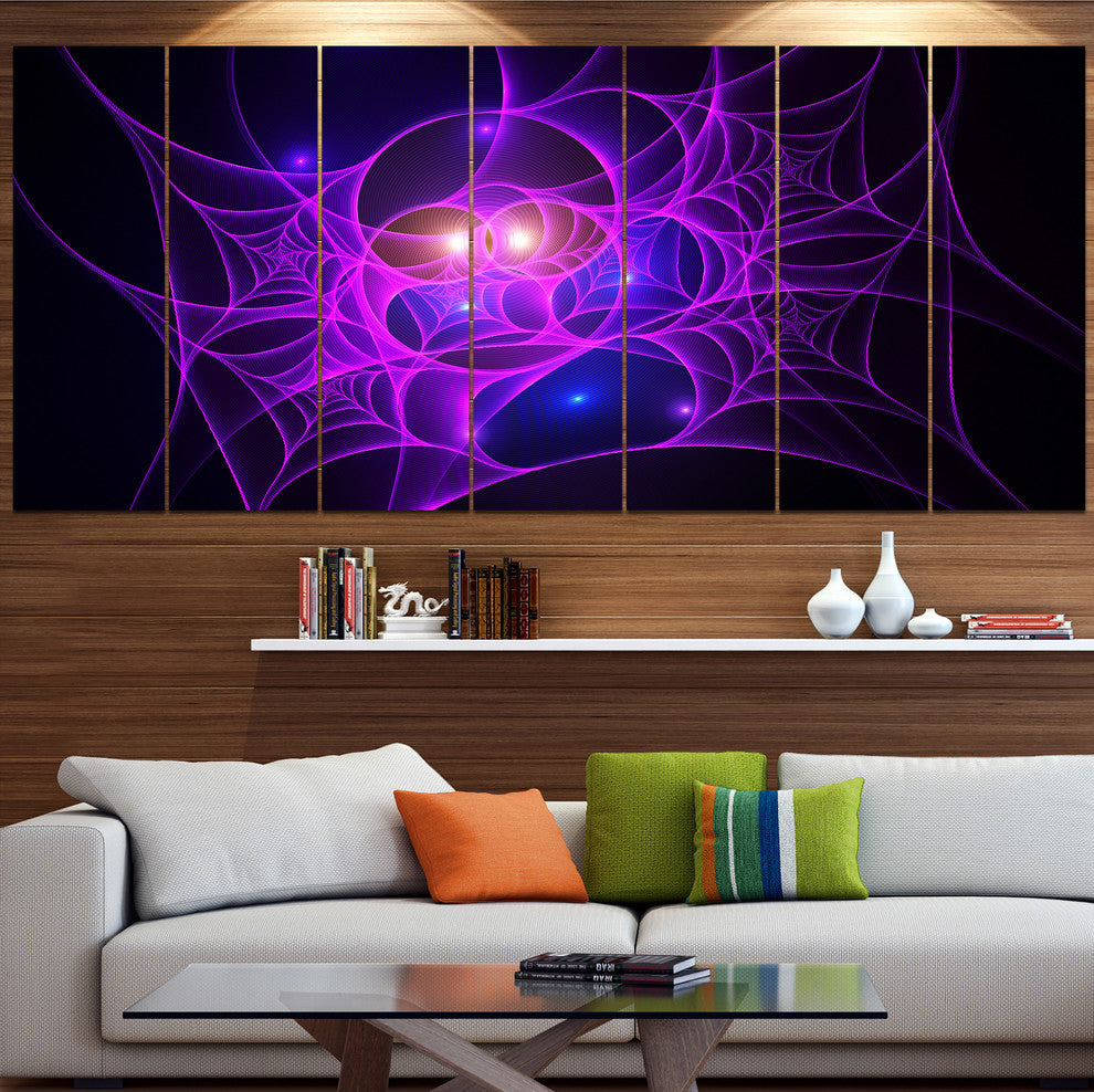 Bright Purple Fractal Cobweb, Abstract Canvas Art Print, 83"x32", 7 Panels