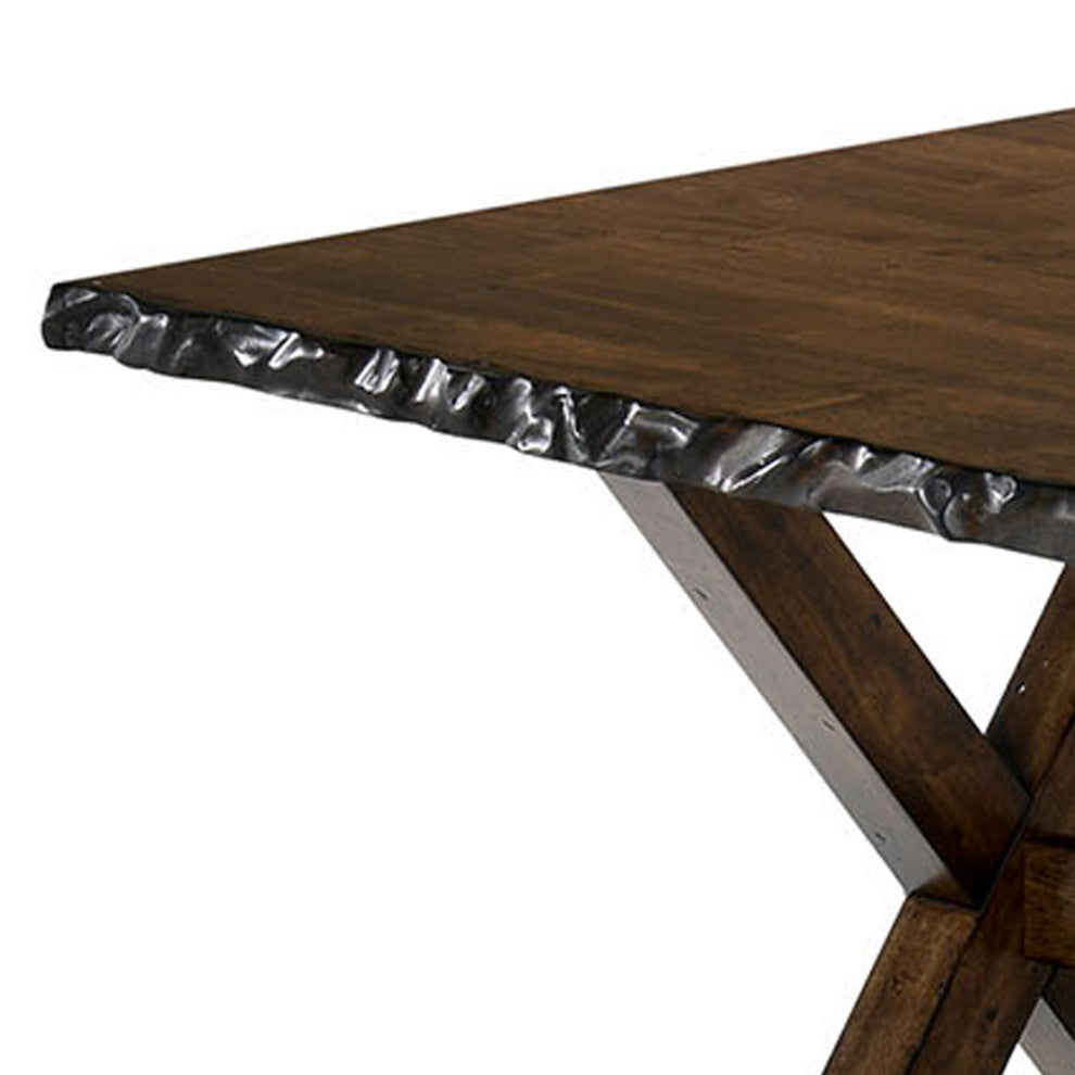 Benzara BM188384 Solid Wood Rectangular Dining Table With Trestle Base, Brown