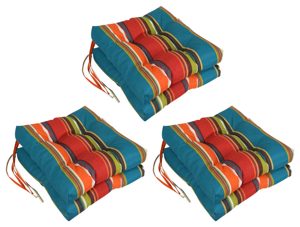 16" Patterned Outdoor Square Tufted Chair Cushions, Set of 6, Westport Teal