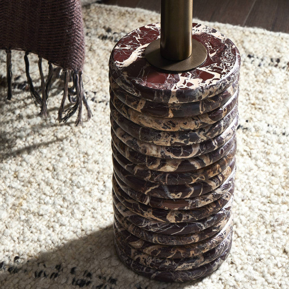 Reeves End Table, Garnet Marble-Dark Brass