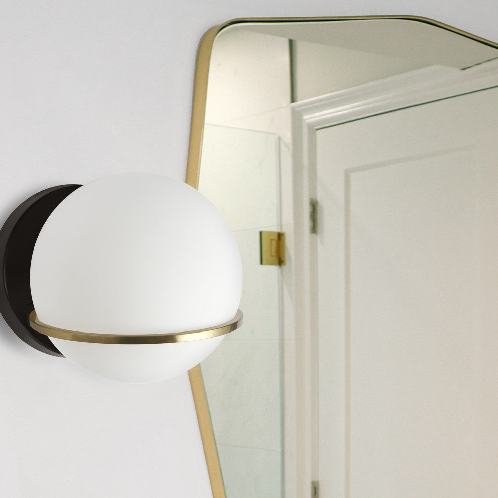 Modern Glass Wall Sconce, Matte Black/Aged Brass