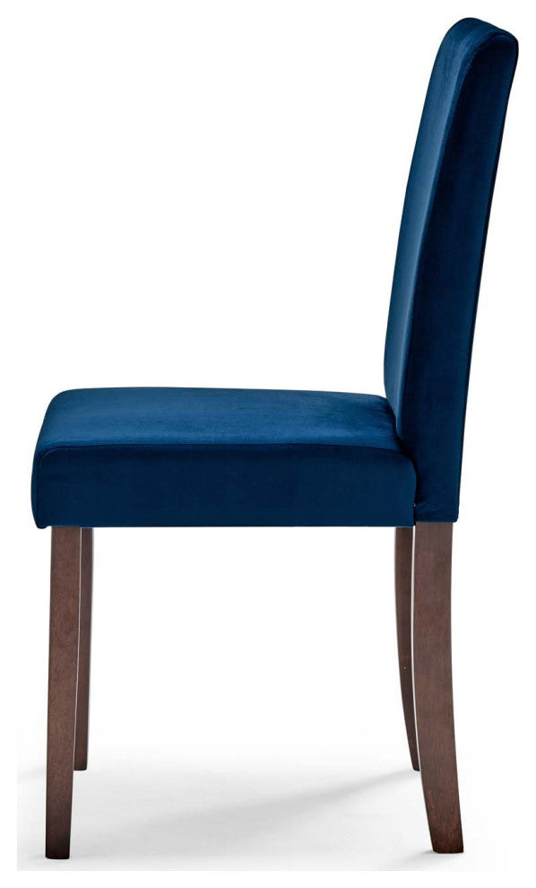 Side Dining Chair and Table Set, Velvet, Drak Brown Blue Navy, Modern, Bistro