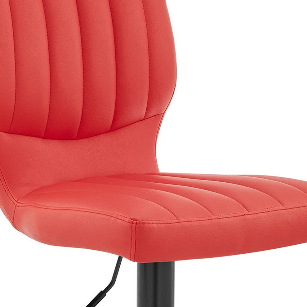 Red Faux Leather Textured Adjustable Bar Stool