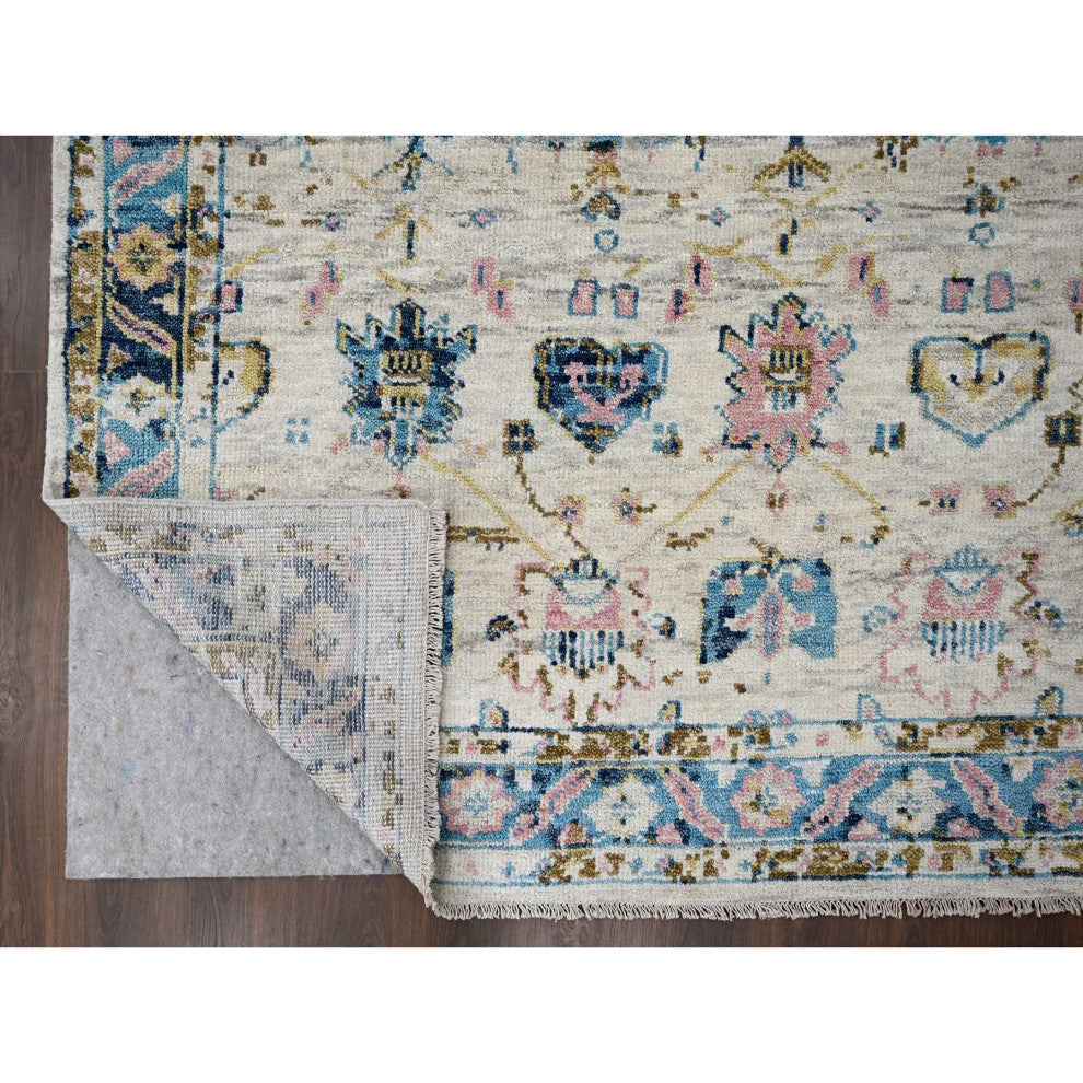 Ivory Hand Knotted Wool Natural Dyes Mahal Design Oriental Rug, 7'10"x9'10"
