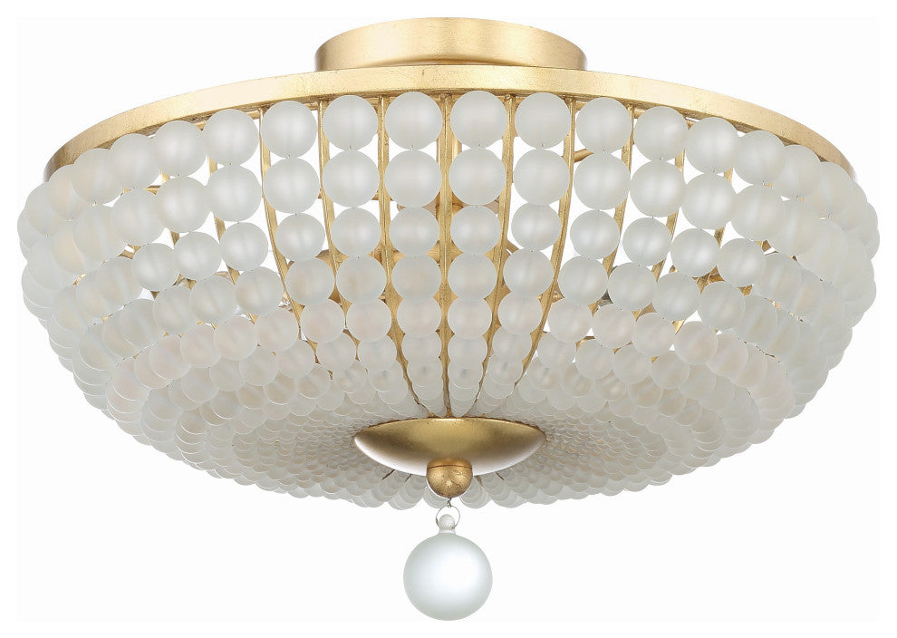 Bella 3-Light Antique Gold Ceiling Mount, Frosted Glass Beads