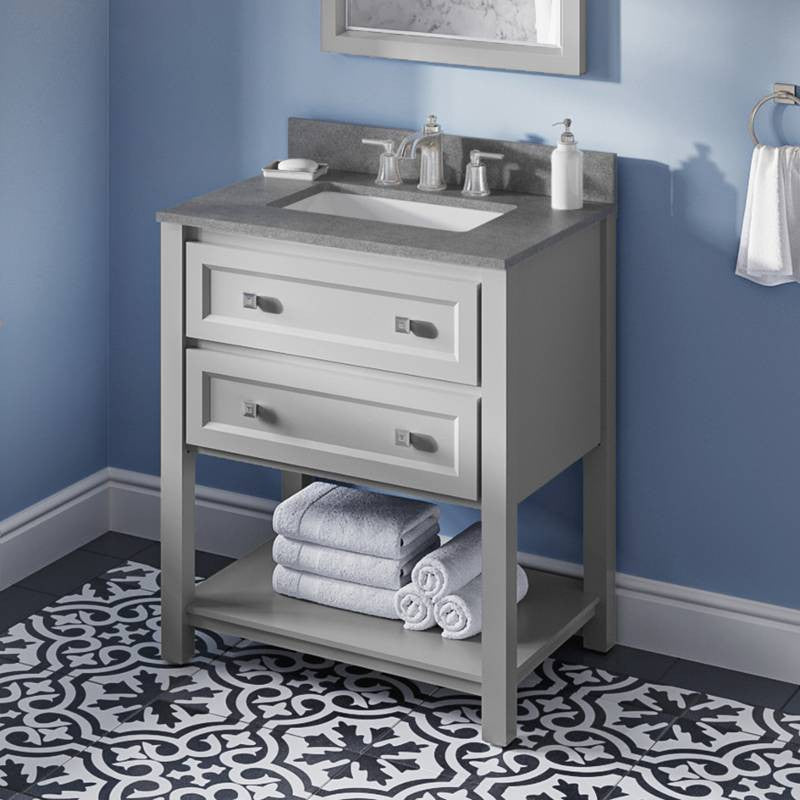 Adler Transitional 30" Grey Vanity, Steel Grey Cultured Marble Vanity Top