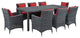 Summon 9 Piece Outdoor Patio Sunbrella Dining Set, Canvas Red