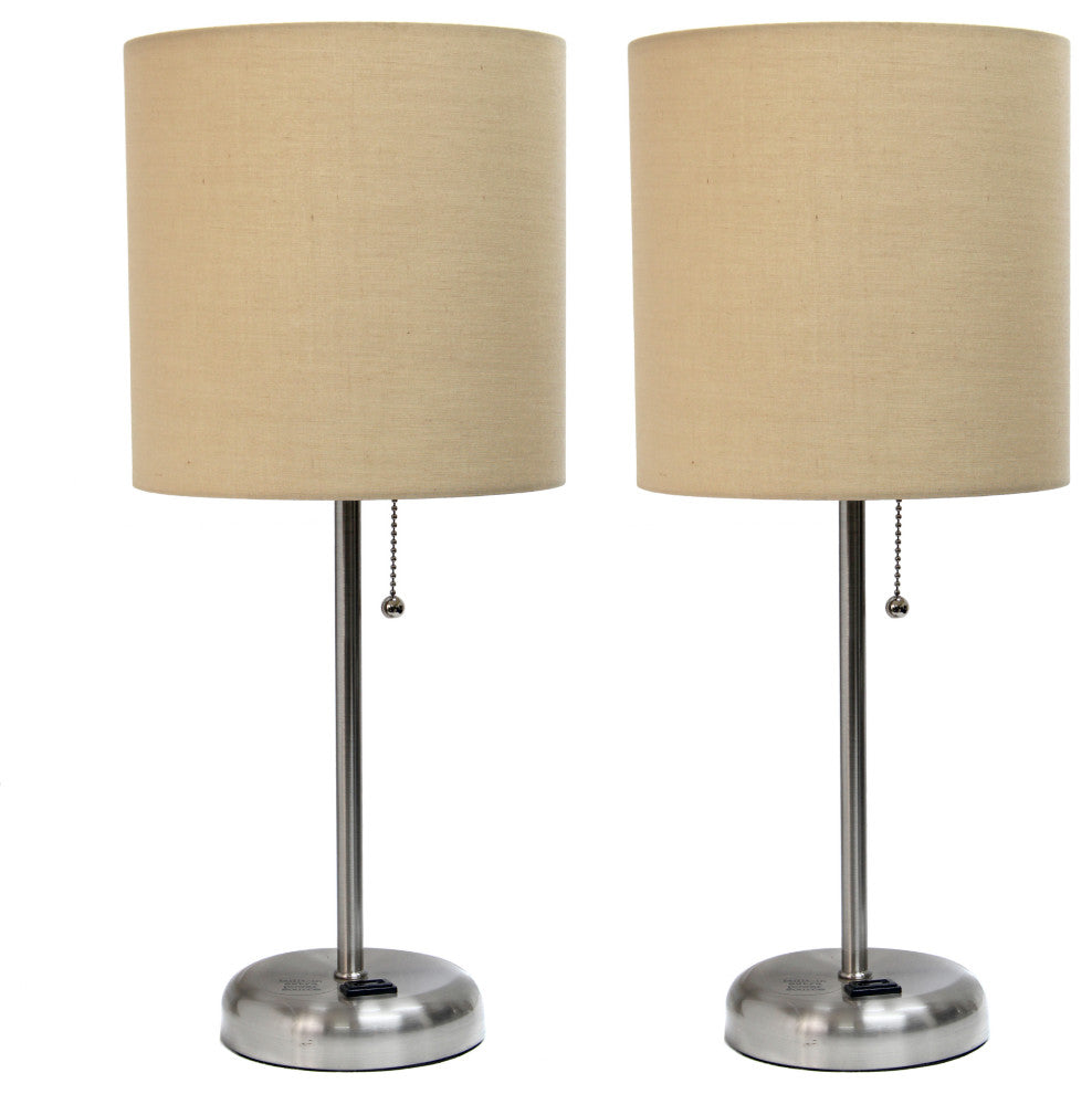LimeLights Stick Lamp with Charging Outlet and Fabric Shade Two Pack Set