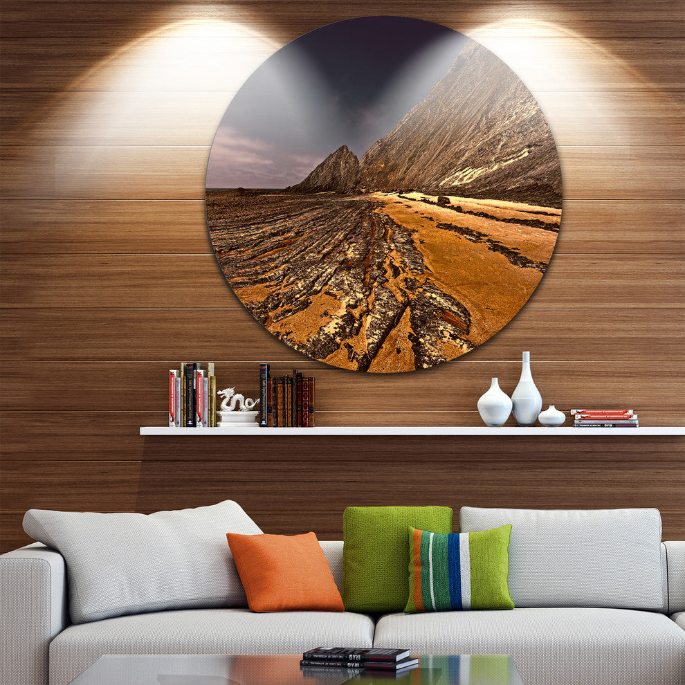 Brown Rocky Coast Portugal, Cityscape Disc Metal Artwork, 36"