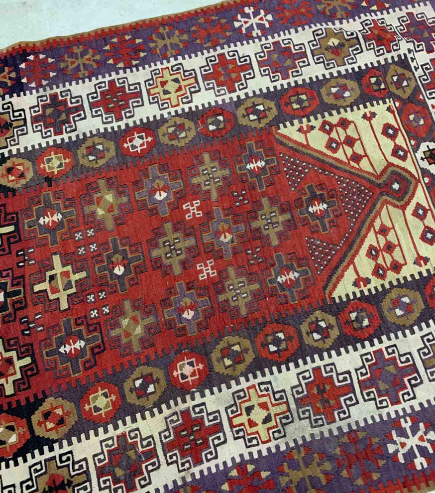 Handmade Antique Turkish Anatolian Prayer Kilim, 4.5'x6.2', 137cmx189cm 1910