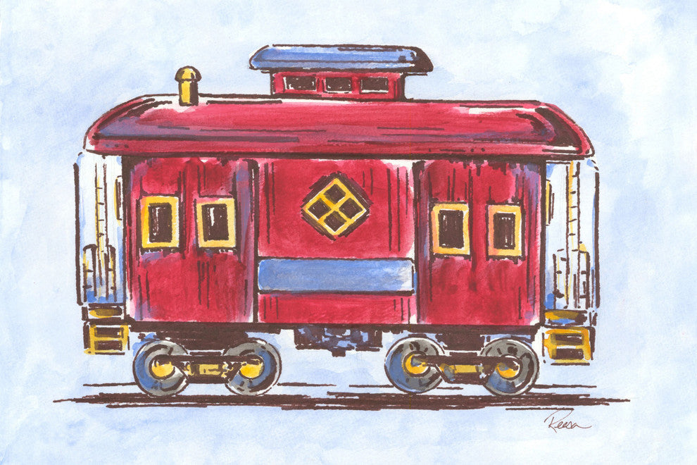 Marmont Hill, "Red Train" by Reesa Qualia Painting on Wrapped Canvas, 45x30