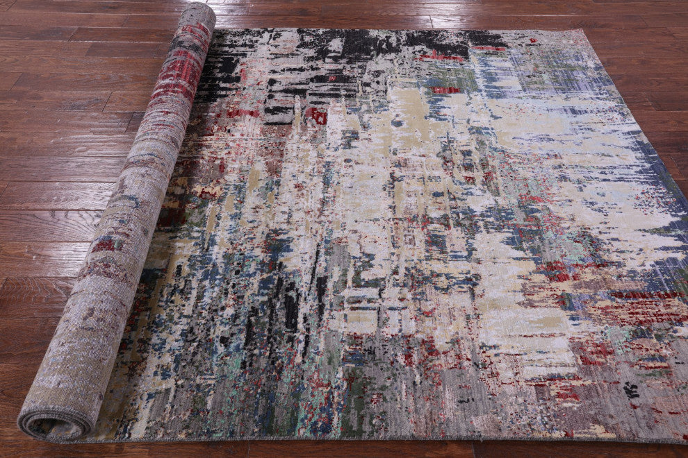 6' 0" X 8' 10" Abstract Hand Knotted Wool and Silk Rug Q8889