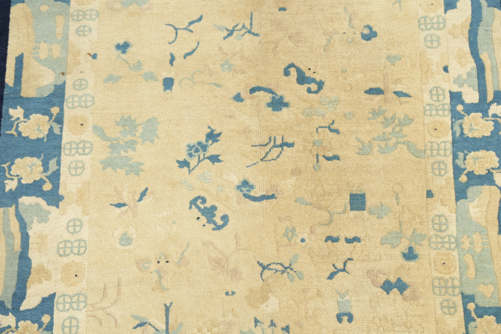 Consigned, Chinese Antique Traditional Hand-Knotted Area Rug, Yellow, 4x8