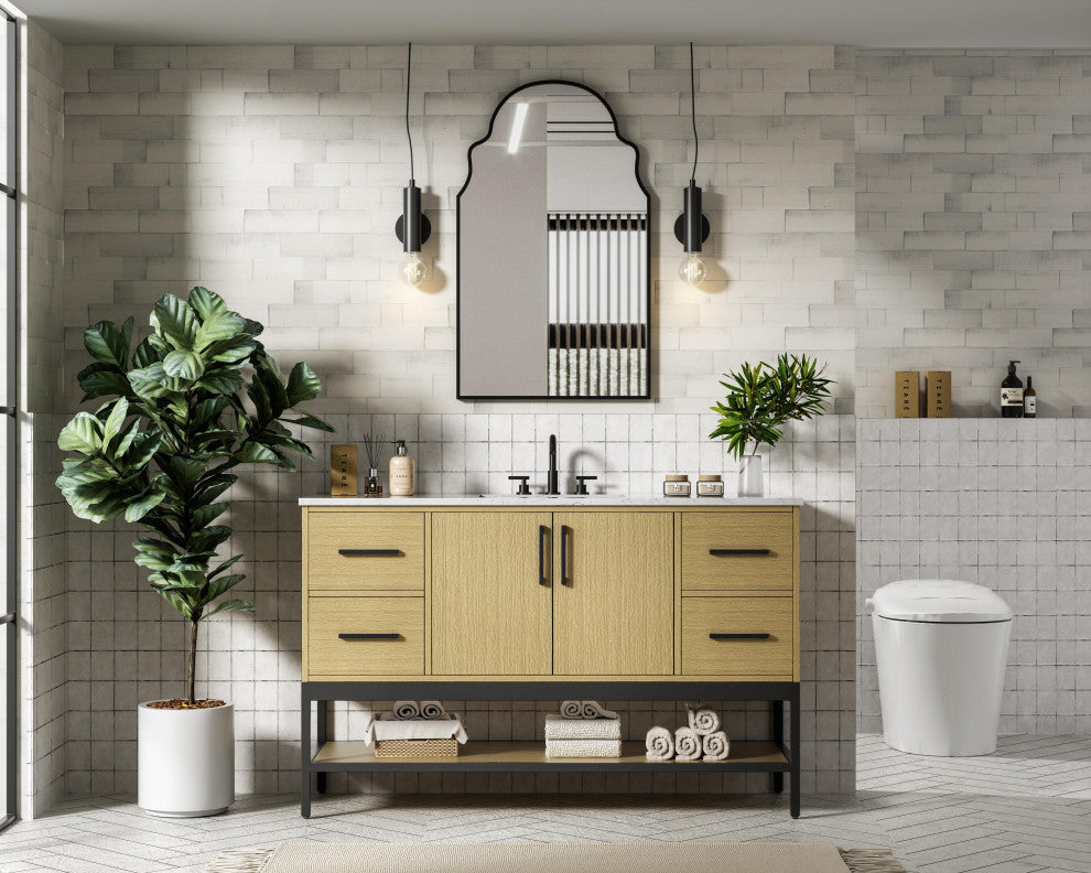 Home Living 54" Single Bathroom Vanity, Honey Brown