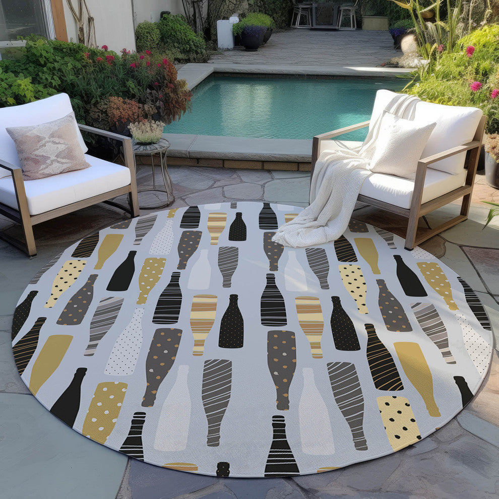 Indoor/Outdoor Kendall KE12 Silver Machine Washable 8' x 8' Round Rug