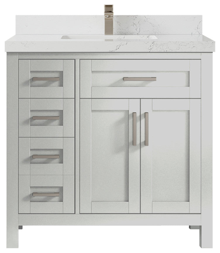 Cambridge 36 Center Sink Bath Vanity in Coventry Gray 2" Empira Quartz