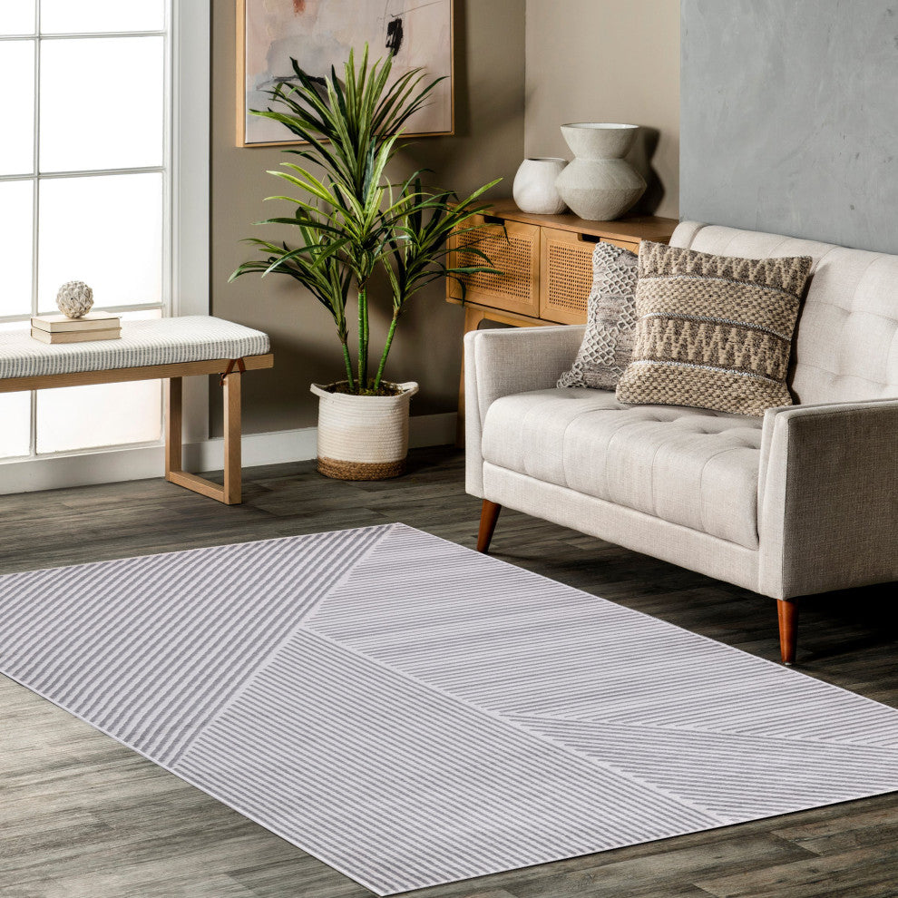 Low-Pile Faron Gray/Ivory Rug, Gray, 6'5"x9'5"