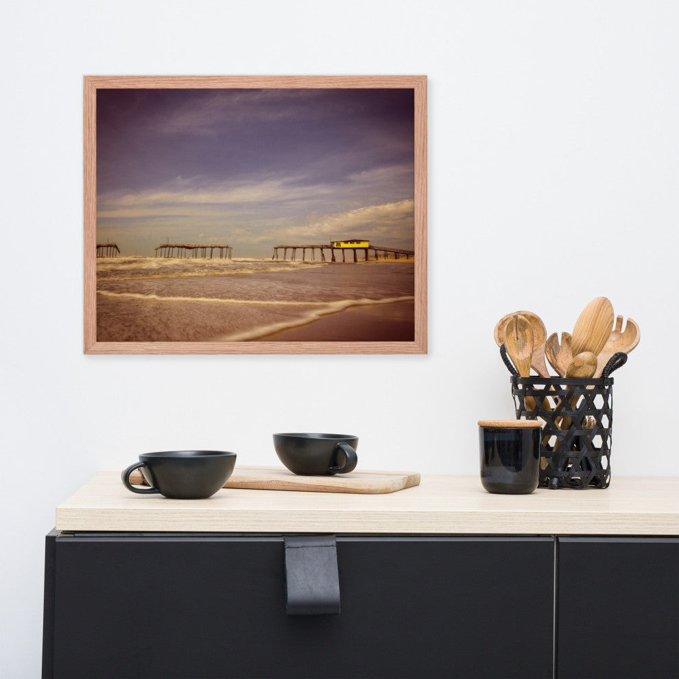 Aged View of Frisco Pier Coastal Framed Photo Paper Print, Red Oak, 16" X 20"